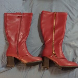 Stylish Red Leather Boots for Women